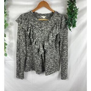 caslon heather grey ruffle front sweater